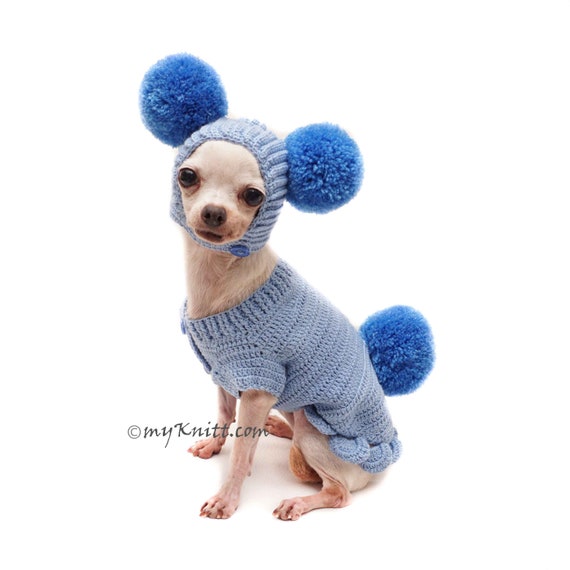 Blue Dog Sweater Pom Pom Dog Clothes Boy Pom Pom Dog Hat |