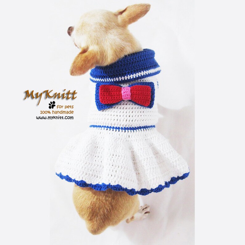 Fourth of July Dress for Dogs, Red White Blue USA Patriotic Day Dog Clothes, Sailor Navy Dog Dress, Handmade Dog Clothes DK957 by Myknitt 