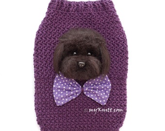 Poodle Portrait Custom Dog Clothes, Poodle Dog Pin Custom, Purple Dog Sweater Crochet, Poodle Needle Felted 3D78 Myknitt - Free Shipping
