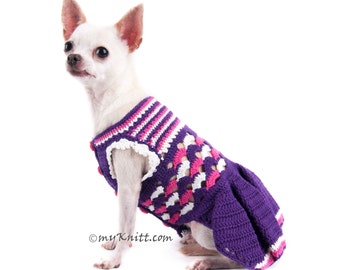 Purple Dress, Dog Dress Wedding, Girl Dog Clothes, Dog Clothes Chihuahua, Crochet Dog Clothes DK968 Myknitt - Free Shipping