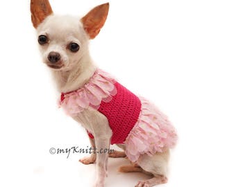 Pink Ballerina Dog Dress Tutu Gold Glitter, Ballerina Dog Tutu, Dog Clothes Small, Handmade Crochet Pet Clothes DF104 Myknitt Free Shipping