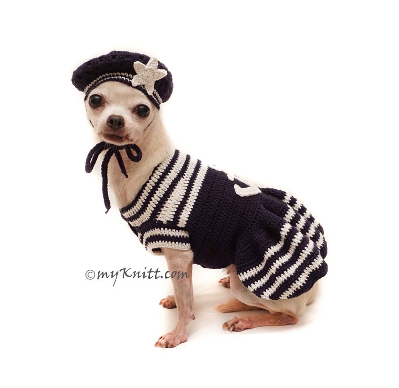 Navy Sailor Dog Dress Crochet Crochet Sailor Dog Hat Etsy