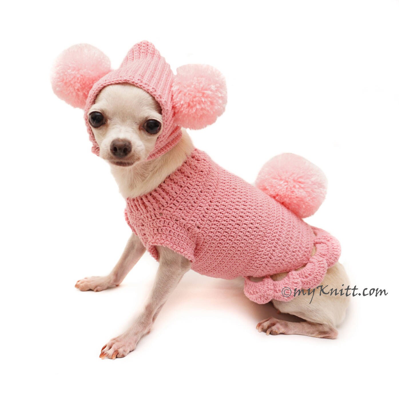 Pink Dog Clothes Cute Bunny Pet Costume With Pom Pom Dog Hat Etsy