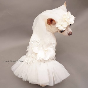 White Bridal Dog Wedding Dress, Fancy Dog Bridesmaid Dress, Elegant Dog Wedding Dress, Crochet Pet Wedding Dress DF95 Myknitt  Free Shipping