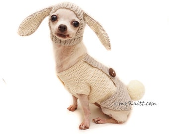 Easter Pet Clothes, Bunny Rabbit Costume Pet, Bunny Dog Hat, Bunny Ear, Bunny Dog Snood, Crochet Dog Sweater DF152 by Myknitt Free Shipping