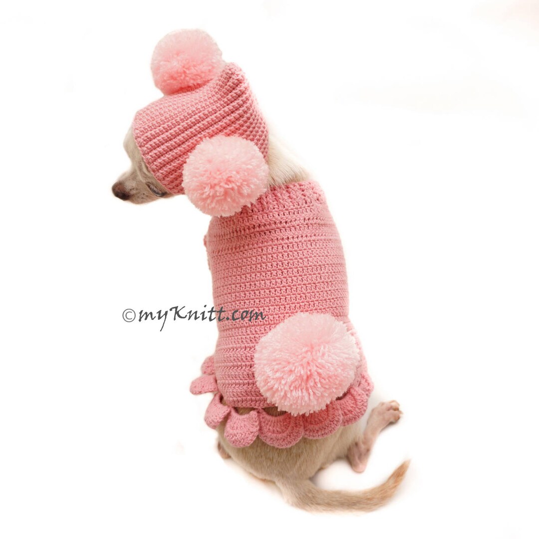Pink Dog Clothes, Cute Bunny Pet Costume With Pom Pom Dog Hat, Crochet