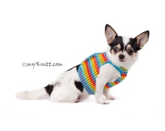 Rainbow Adjustable Dog Harness, Cotton Dog Harness Vest, Dog Harness No Pull, Chihuahua Harness by Myknitt DH60 - Free Shipping