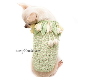 Mint Green Calla Lily Crochet Dog Clothes, Unique Dog Sweater Flower, Custom Dog Clothing Cotton DF190 Myknitt - Free Shipping