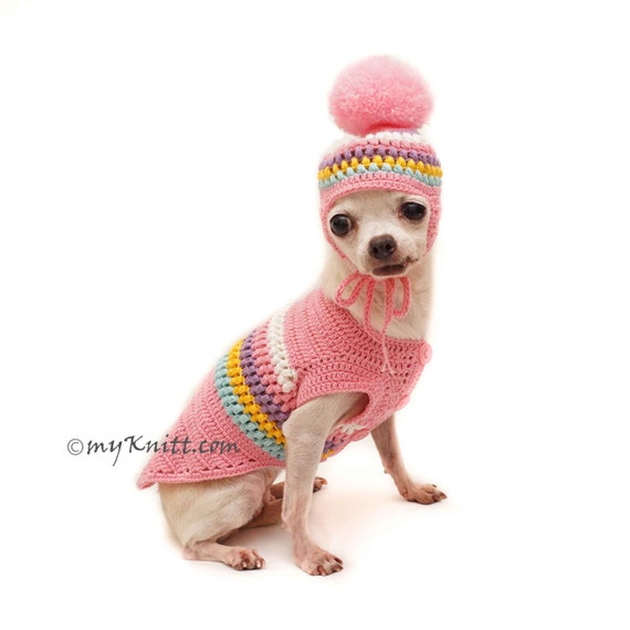 Baby Pink Dog Sweater Pom Pom Dog Snood Hat Crochet | Etsy