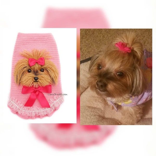 Selfie Dog Dress, Dog Portrait Custom Dog Clothes, Yorkie Self Portrait Sweater Handmade Crochet by Myknitt - Free Shipping