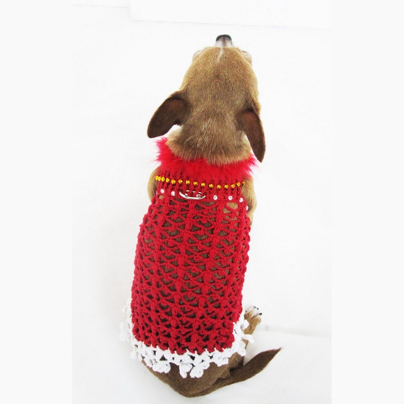 Fancy Dog Dresses Fur Crystal Pet Costumes Cute Teacup Chihuahua Clothes Crochet Designer Dogs Myknitt DF10 Free Shipping image 2