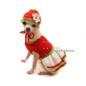 Red Strawberry Dog Costume, Strawberry Dog Hat Crochet, Strawberry Dog Dress Red, Custom Dog Clothes Chihuahua DF128 Myknitt Free Shipping