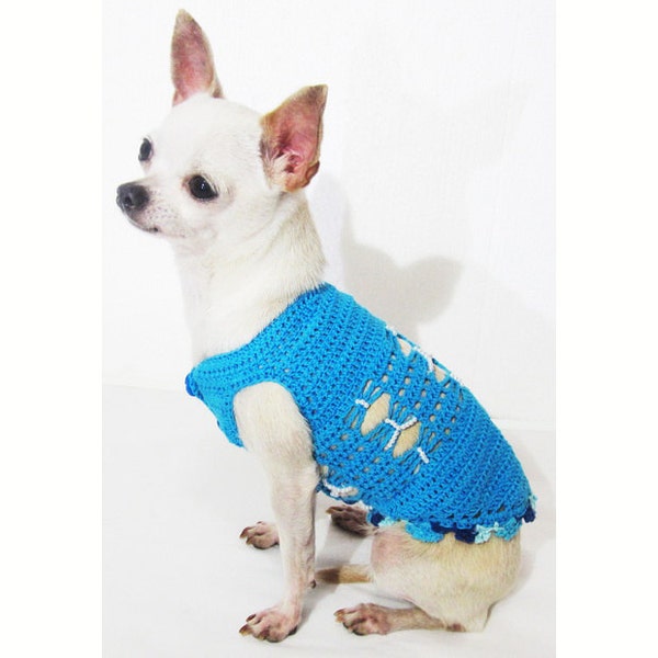 Blue Dog Clothes Unique Pearls Bead Pet Shirts Yorkie Chihuahua Sweater Cat Clothes DF19 By Myknitt Designer Dogs - Free Shipping