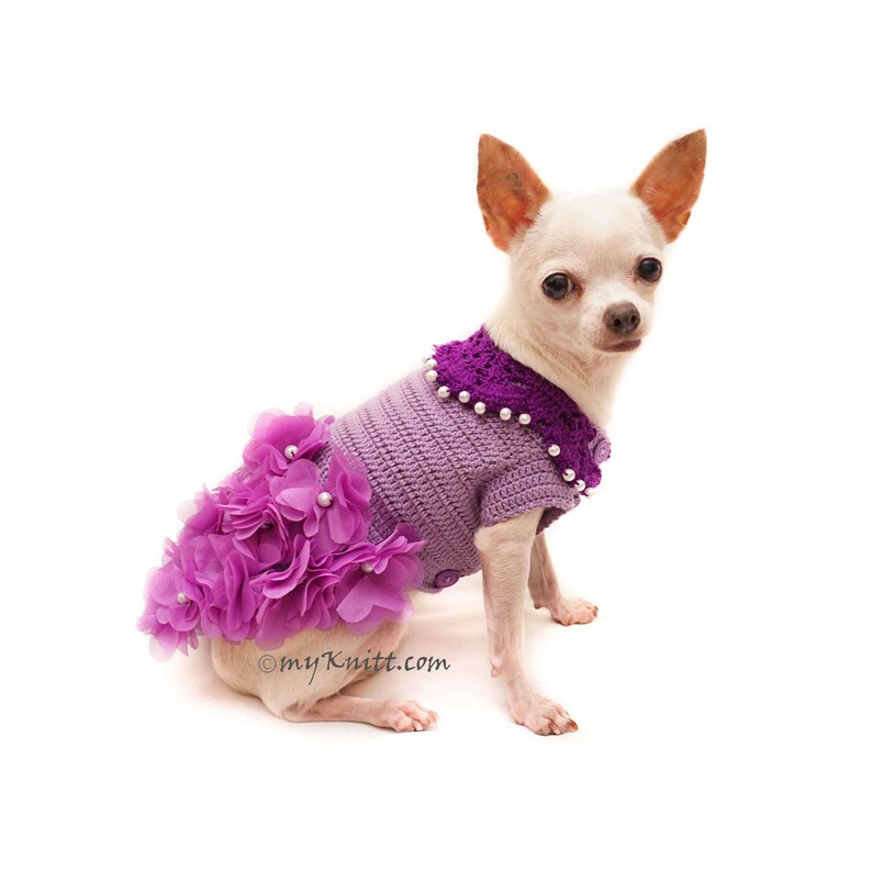 Purple Chihuahua Dress Flower Dog Dress Crochet Dog