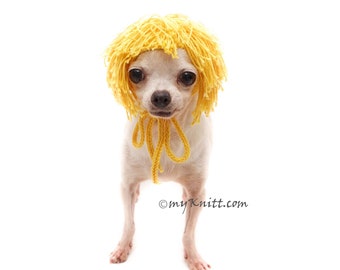 Blonde Dog Wig, Blonde Hair Dog Hat Crochet, Funny Dog Wig, Pet Photo props, Funny Pet Hat,  DW4 Myknitt - Free Shipping