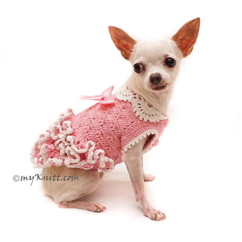 Pink Dog Dress Crochet Ruffle Dress Tiny Dog Dress Dog Etsy UK