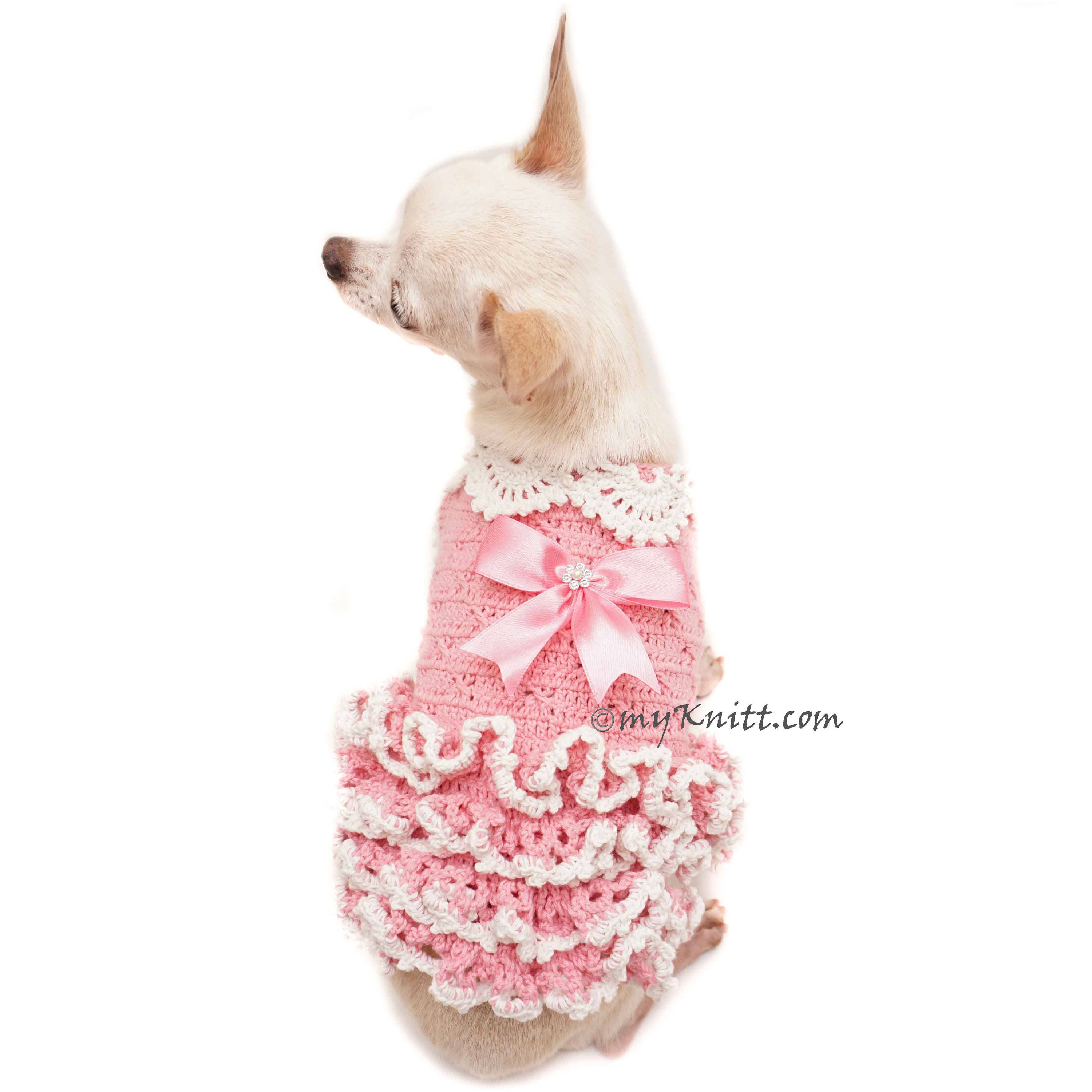 Pink Dog Dress Crochet Ruffle Dress Tiny Dog Dress Dog Etsy UK
