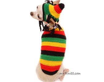 Rasta mania Dog Costumes, Rastafarian Hat, Rasta Hat, Rasta Beanie, Dog Hat Crochet, Chihuahua Clothes DF117 Myknitt - Free Ship