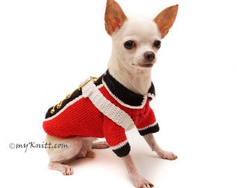 British Red Coat Army Dog Costume, Funny Pet Costume, Chihuahua Costume, British Royal Army Costume Crochet DF98 Myknitt - Free Shipping