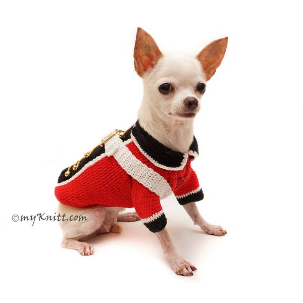 British Red Coat Army Dog Costume, Funny Pet Costume, Chihuahua Costume, British Royal Army Costume Crochet DF98 Myknitt - Free Shipping