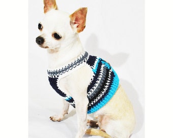 Dog Harness with Hook and Loop fastener, Casual Blue Turquoise Choke Free Puppy Harness,  Pet Harness DH56 Myknitt - Free Shipping