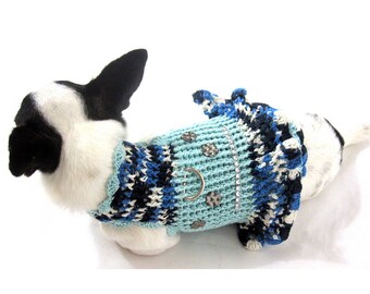 Dog Dress XXS, Blue Bling-bling Pet Clothing, Teacup Chihuahua Clothes with D Ring, Handmade Yorkie Clothes Myknitt DK919 Free Shipping