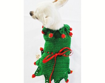 Christmas Dog Costumes, Elf Santa XXS Dog Clothes, Unique Pet Costumes, Christmas Puppy Sweater,  Handmade Crochet DF32 - Free Shipping
