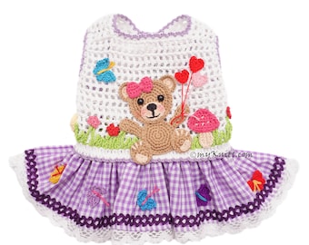 Teddy Bear Crochet Dress Purple Dog Costume, Teddy Love Dog Dress, Chihuahua Custom Small Large DF287 Myknitt - Free Shipping