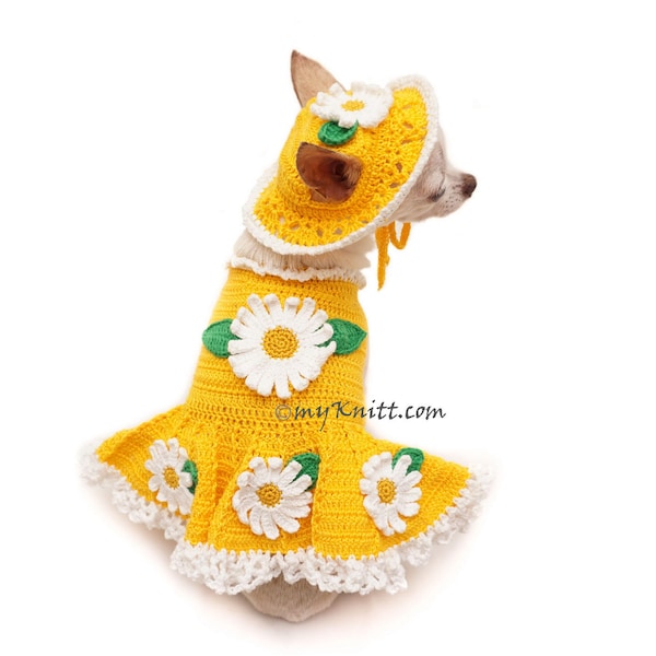Cute Dog Clothes, Yellow Fun Dog Dress, Crochet Chihuahua Clothes, Tiny Dog Sweater, Fashion Show Cat Clothes DF103 Myknitt - Free Shipping
