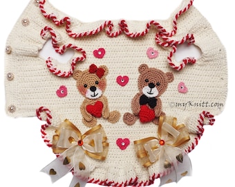 Teddy Bear Crochet Dog Dress, Cute Teddy Bear Love Crochet, Chihuahua Dress Custom Myknitt Dog Dress DF320 Free Shipping