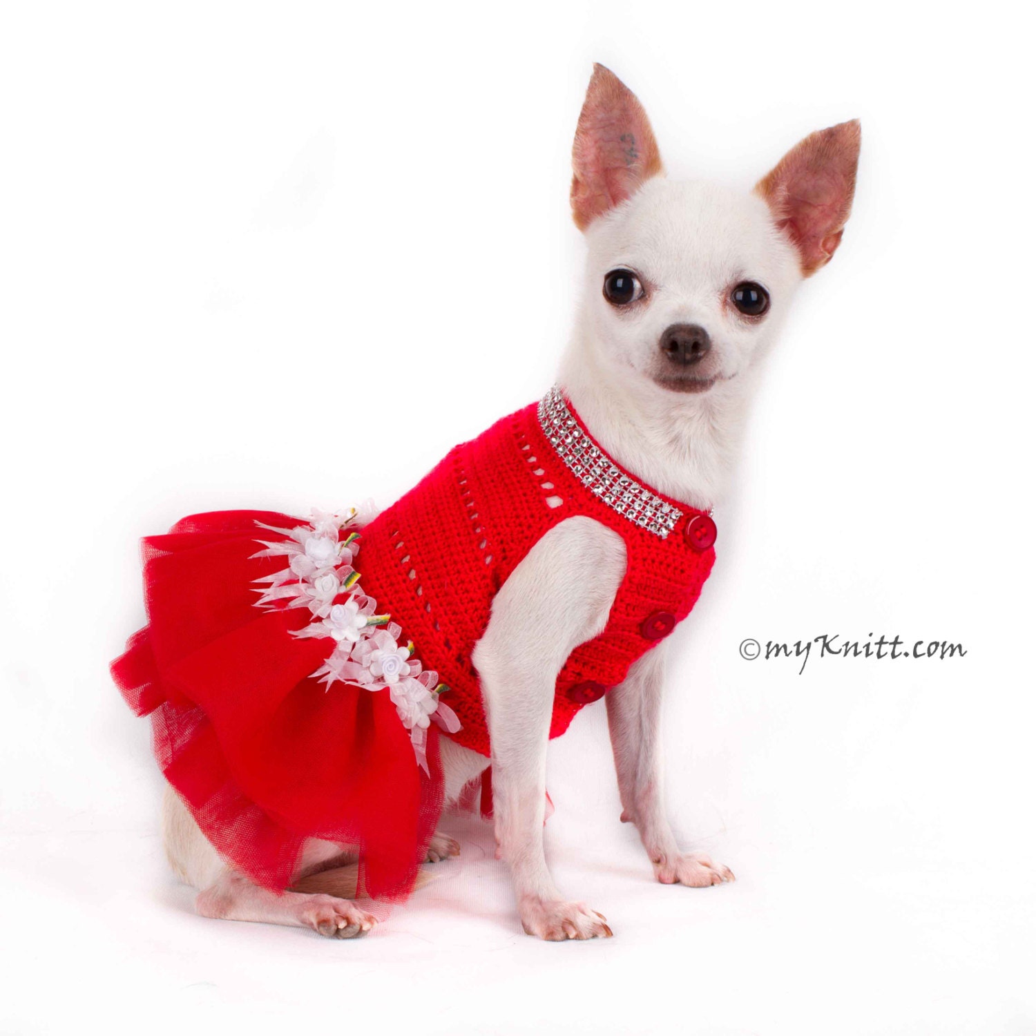 Chihuahua Christmas handmade dog dress small breed clothes Red Snowman 