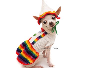 Dutch Girl Dress, Dutch Girl Dog Costume, Colorful Dog Hats Crochet, Chihuahua Clothes, Dachshund Clothes DF113 by Myknitt - Free Shipping