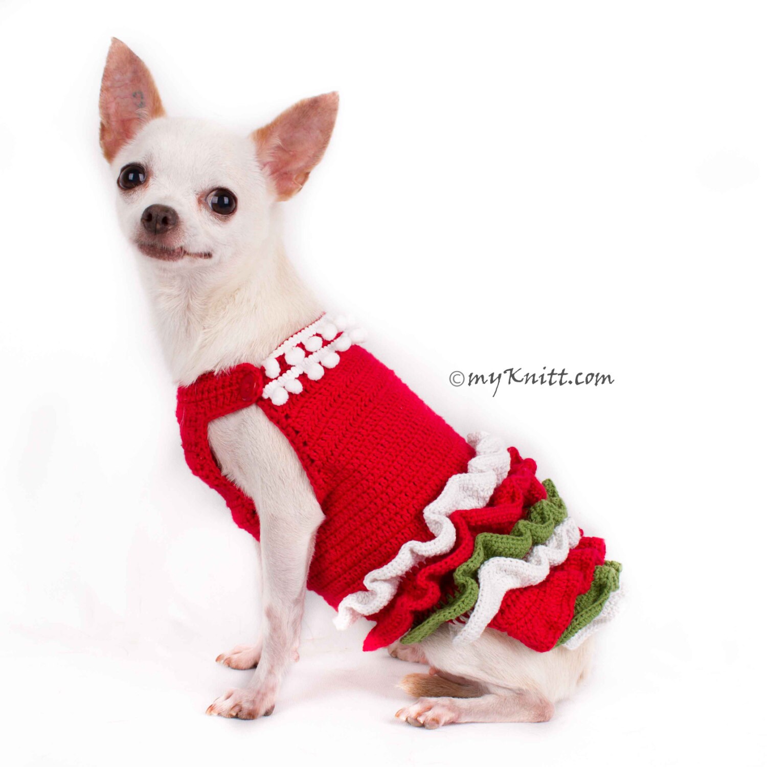 Cute Dog Dress for Christmas Wavy Skirts Ruffle Crochet Chihuahua