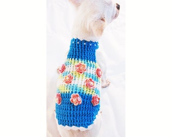 Comfortable Blue Dog Harness,  Unique Knit Chihuahua Harness, No Choke, Small Dog, Large Dog, Collar and Leash Myknitt DF24 - Free Shipping