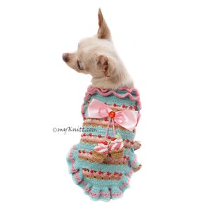 Crochet Cupcake Dog Dress, Vêtements pour chiens mignons Crochet Cupcake Décorations pleines de perles, Robe Chihuahua, Chiot DF217 Myknitt - Livraison gratuite