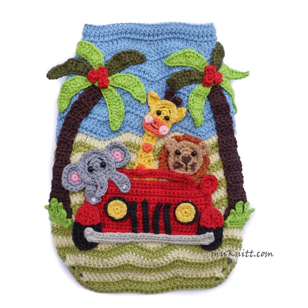 Crochet Dog Clothes Animal Safari Applique, Holiday Themed Pet Clothing, Crochet Cat Clothes Custom Chihuahua DF204 Myknitt - Free Shipping