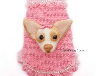 Pink Chihuahua Clothes Pet Portrait Custom Sweater, Needle Felted Dog Chihuahua Portrait, Dog Portrait, 3D14 Myknitt - Free Shipping