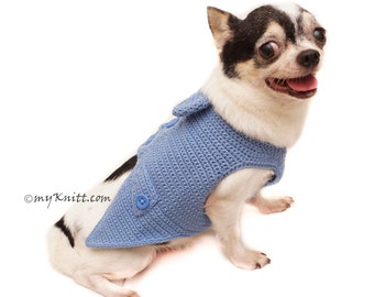 Custom Sizing Dog Tuxedo, Blue Dog Tuxedo, Blue Dog Bowtie Crochet, Boy Dog Clothes, Dog Wedding Attire DF163 Myknitt - Free Shipping