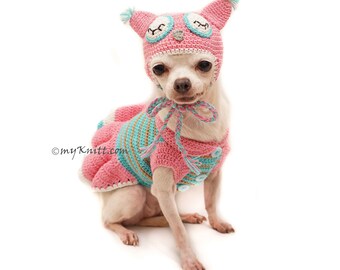 Owl Dog Costume, Owl Dog Hat, Pink Turquoise Owl Dog Clothes, Chihuahua Clothes, Personalized Dog Clothes , DF129 Myknitt - Free Shipping