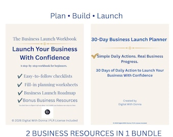 Pacote de Lançamento de Negócios | Planejador de Startup de 30 Dias e Caderno de Exercícios Empresariais | PDF para Impressão