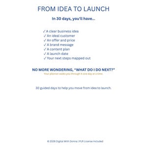 30-dagars lanseringsplanerare för företag, arbetsbok för entreprenörsstartup, guide för småföretag, utskrivbar PDF bild 4