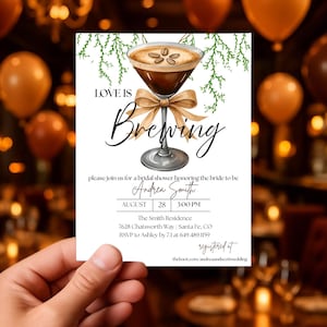 Love is Brewing Bridal Shower Invitation | Espresso Martini Bridal Shower Invite | Coffee Themed Wedding Shower | Printable Instant Download