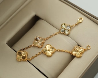 Guillioche motif clover bracelet 925 silver 18k gold plated