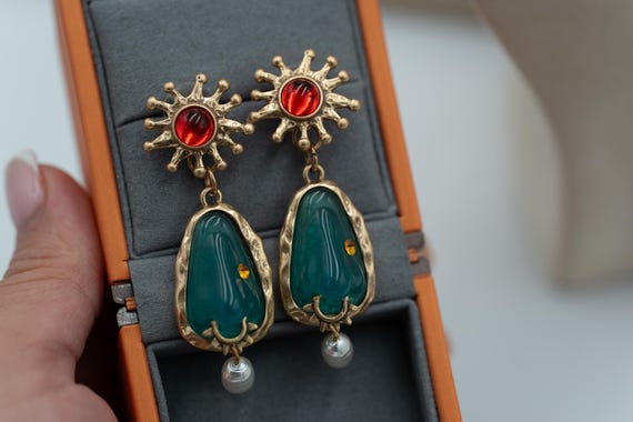 Sciaparelli inspired nose shape drop earrings pos… - image 3