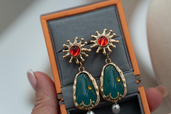 Sciaparelli inspired nose shape drop earrings pos… - image 2