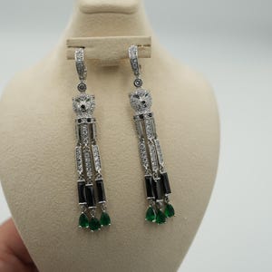 Panther Tassel Earrings: 925 Silver, 18k White Gold Plated