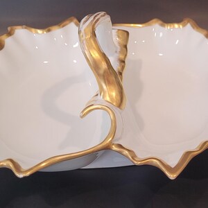 Elegant Antique divided serving dish, candy dish, gold trim, ruffled edge