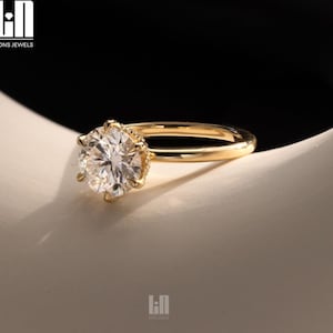 Bague de promesse diamant moissanite coupe ronde 2 carats - bague de fiançailles minimaliste - alliance en or massif 14 carats - bague de proposition - bague cadeau pour elle