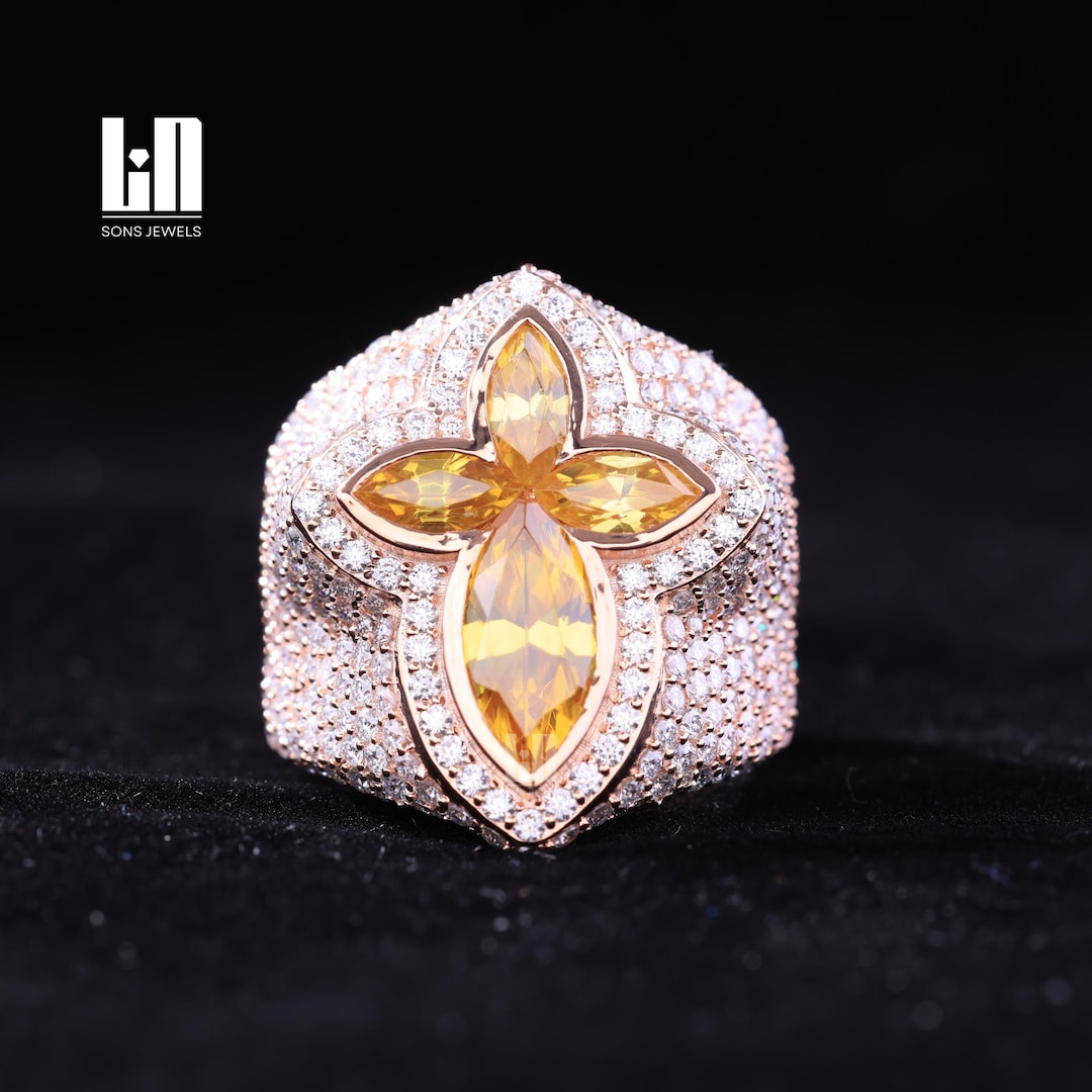 Iced Out Yellow Marquise Hip Hop Ring: Custom Rose Gold Rapper Jewelry ...