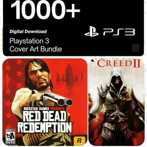 Puede incluir: Un paquete de descarga digital para juegos de Playstation 3. La imagen presenta el texto "1000+" y el logotipo de Playstation 3. También se muestran las portadas de los juegos "Red Dead Redemption" y "Creed II". El texto "the beauty of gaming" está en la parte inferior.
